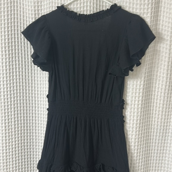 Pinch Gauzy Deep V Neck Black Tiered Short Sleeve Maxi Dress Medium - Picture 13 of 15